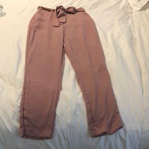 Pink paper bag with belt style pants